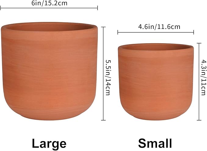 4.6 + 6 Inch Terracotta Succulent Planter Pots Round Clay Pots with Drainage for Indoor Plants Set of 2