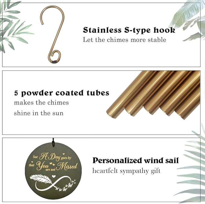 Personalized Memorial Wind Chimes 36inch, Sympathy Gifts, Feather Butterfly Mourn Wind Chimes, Custom Name Wind Chime for Loss of Loved Dad/Mom for Funeral (Produced in USA)