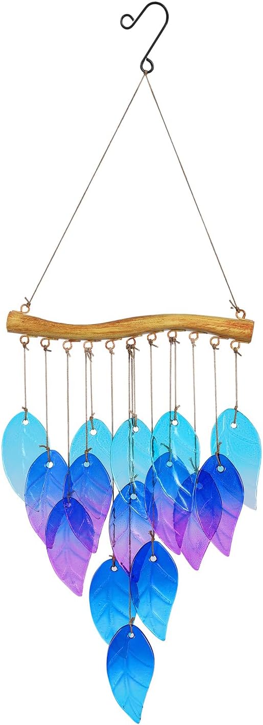 Glass Leaves Wind Chimes for Outdoor Memorial Decor - Unique Wind Chimes for Garden, Yard, Porch & Backyard, Durable Outside Decoration with Handcrafted Glass Design