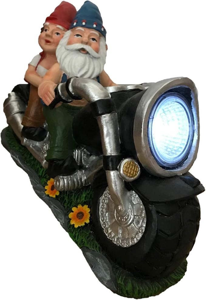 Cute Biker Gnome Couples Statue -Biker Garden Gnomes Outdoor Funny Figurine - Motorcycle Statues Garden Ornament Art - Travel Gnome Figurine for Patio
