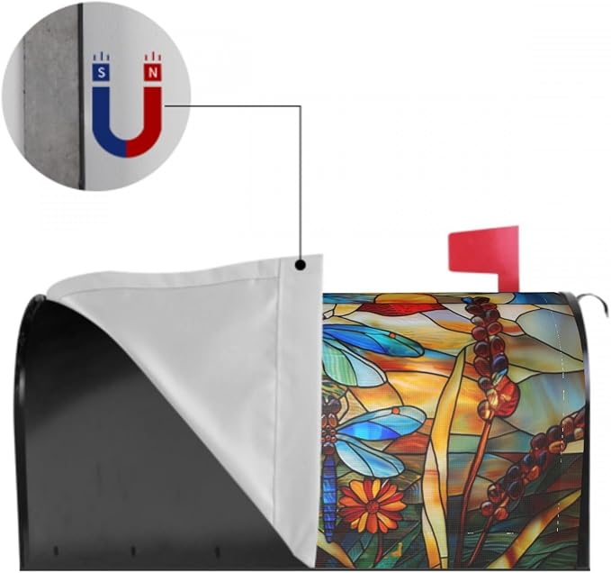 Stained Glass Dragonfly Mailbox Covers Magnetic Fall Mail Box Post Wrap Standard Size 18 X 21 Floral Spring Summer Mailing Boxes Seasonal Decorations for Autumn Thanksgiving Decor