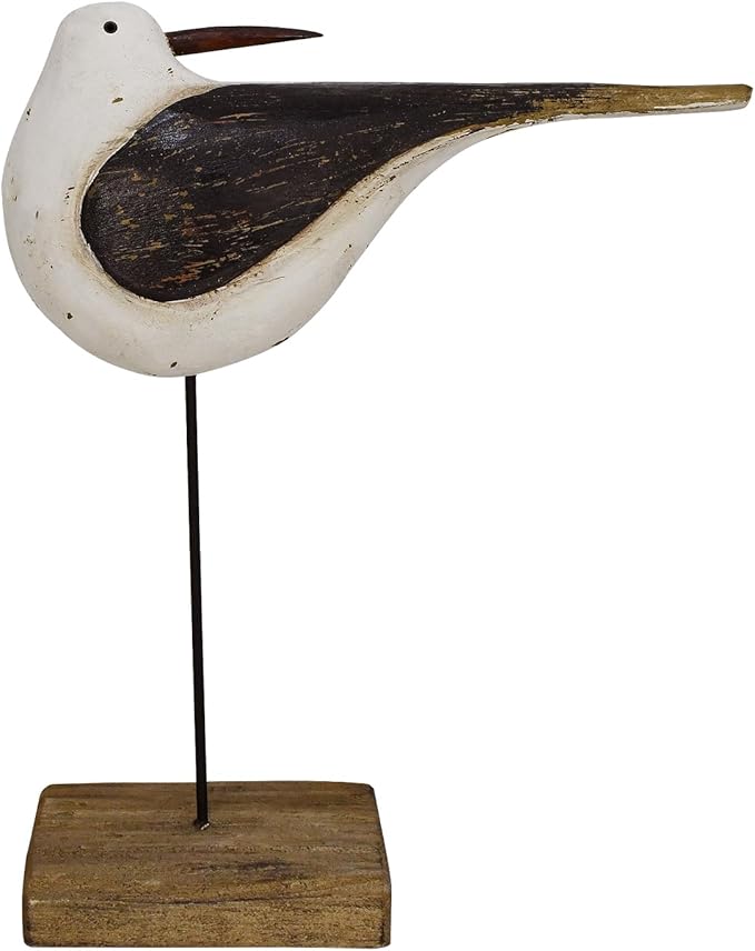 Aecipl Wooden Sea Bird Statue Seagull On Stand Decor Nautical Coastal Birds Sculpture Indoor Outdoor Animal Figurine Beach Themed Decoration Rustic Home Art for Bedroom Garden (I)