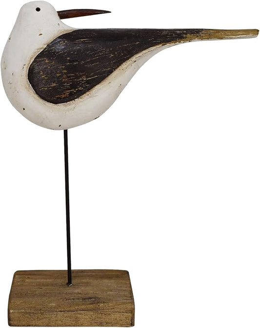 Aecipl Wooden Sea Bird Statue Seagull On Stand Decor Nautical Coastal Birds Sculpture Indoor Outdoor Animal Figurine Beach Themed Decoration Rustic Home Art for Bedroom Garden (I)