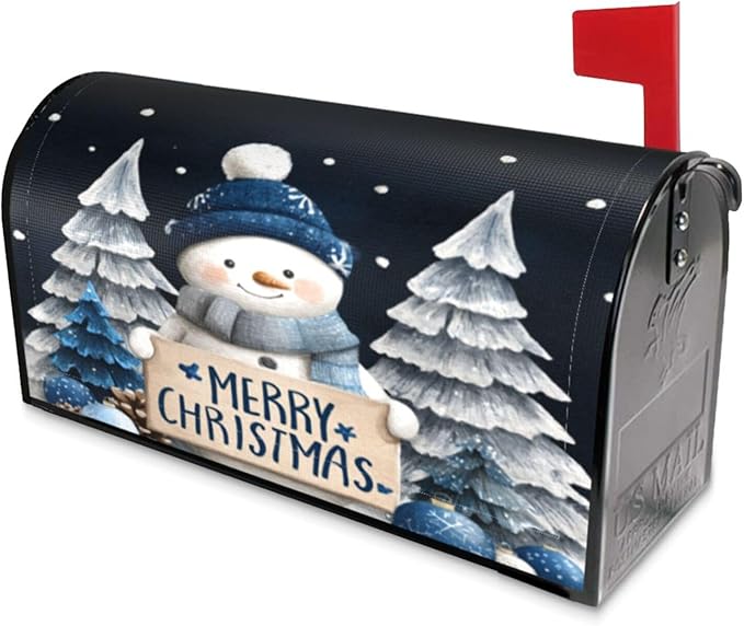 Festive Magnetic Mailbox Cover Winter Snowman Outdoor Mailbox Protector Holiday Seasonal Decorative Garden Yard Home Large Size 25.5 x 21 Inch