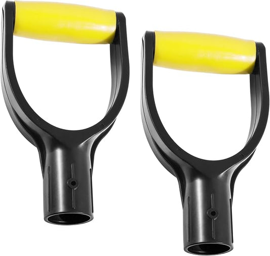 2 Pcs ID 1.26" Yellow & Black Shovel D-Shaped Grip Handle,PVC Shovel D Straight Grip Handle,Plastic Spade Replacement Snow Removal Garden Accessorie Backyard Digging,7.6×4.13-in(H*T)