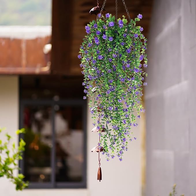 WEISPARK Artificial Hanging Flowers, 9pcs Fake Eucalyptus Vine Faux Flower Greenery Garland Plastic Plants for Indoor Outdoor Wall Garden Wedding Home Party Decor (9pcs Purple)