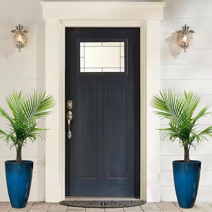 RUBBER BOND Plant Pots 2 Pack - Modern Indoor/Outdoor Planters for Home Decor - Weather-Resistant Large Flower Pots - Lightweight 22 Inches Tall Planters - Blue Glossy Round Pots for Plants