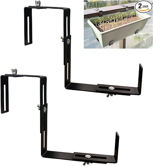 Adjustable Planter Box Brackets, Window Boxes Planters, Heavy-Duty Planters Hanging Flower Box Holders,for Mounting Railing Windowsills, Garden, Fences, and Balcony (2 Pack Black)
