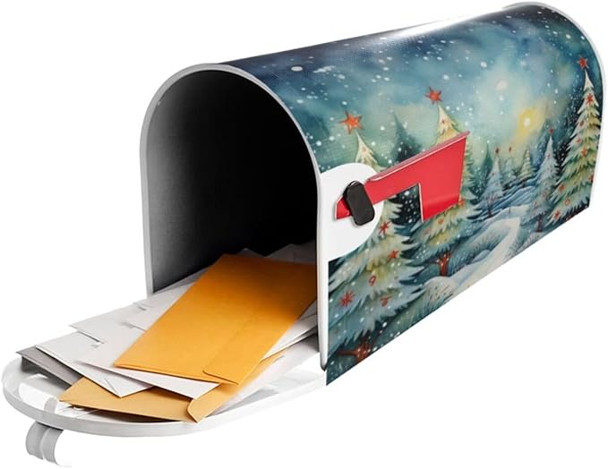 Festive Magnetic Mailbox Cover Christmas Forest Pattern Outdoor Mailbox Protector Holiday Seasonal Decorative Garden Yard Home Large Size 25.5 x 21 Inch