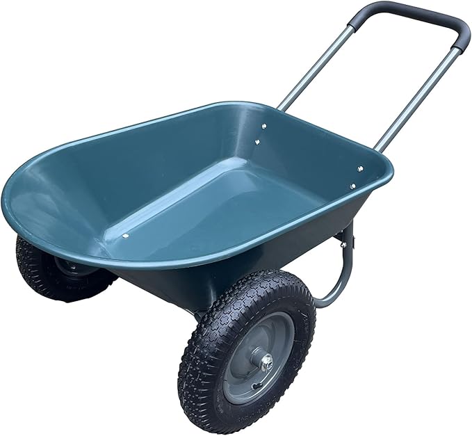 Wheelbarrow Garden Cart, Heavy Duty Home Utility, Dual-Wheel Home Garden Yard Utility Wheelbarrow Cart with Built-in Stand,(Green)