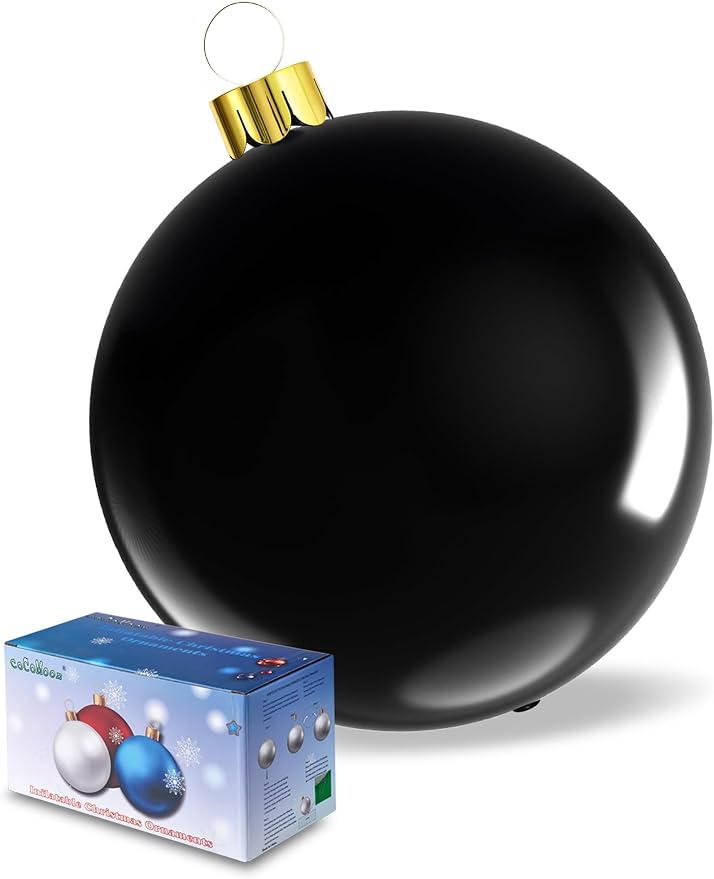 COCOMOON Inflatable Christmas Ornaments, 18" or 25" Oversized Outdoor Christmas Ball Ornaments, Holiday Yard Christmas Tree Decorations, Indoor and Outdoor Decoration Balls (Black, 25 inch)