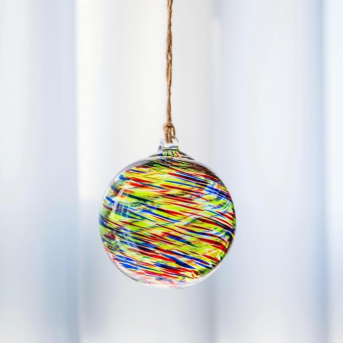 4”Christmas Balls, Gazing Balls Hanging Witch Balls, Hand-Blown Glass Ball Christmas Ornament for Window Outdoor Home Decor, Christmas Tree Decoration, Gifts for Women (Muticolored