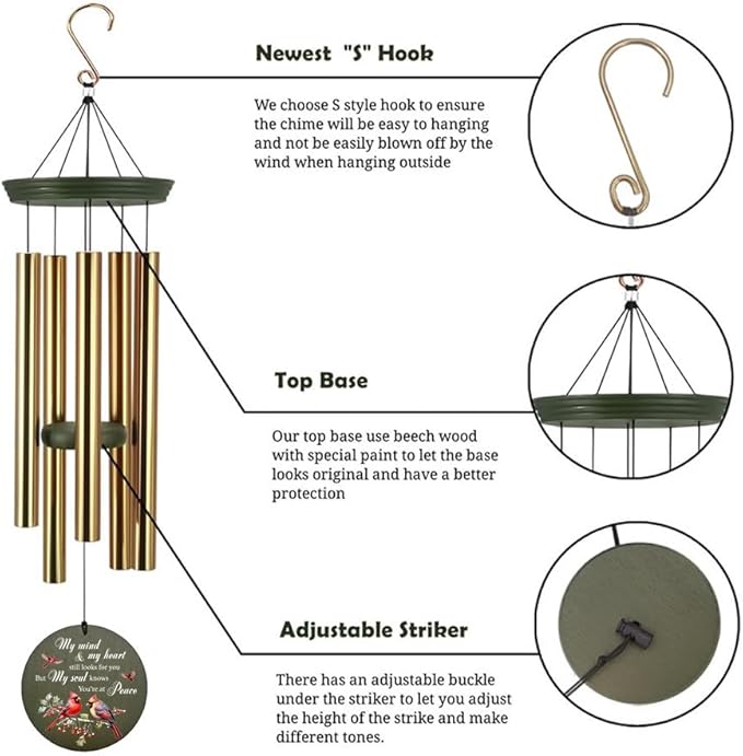 Personalized Sympathy Wind Chime, Memorial Gifts Wind Chimes for Loss of Loved One, Commemorative Sympathy Bereavement Gifts for Condolences/Funeral, Product in USA