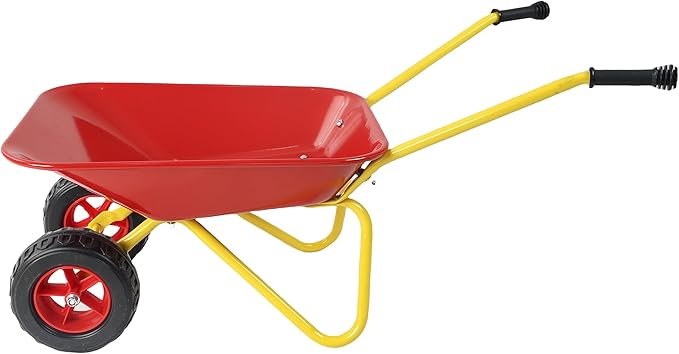 Kids Metal Wheelbarrow Trolley, Two-Wheeled Heavy Duty Utility Cart, Steel Pallet Tray Garden Cart for Children Outdoor Sand Toy Transport