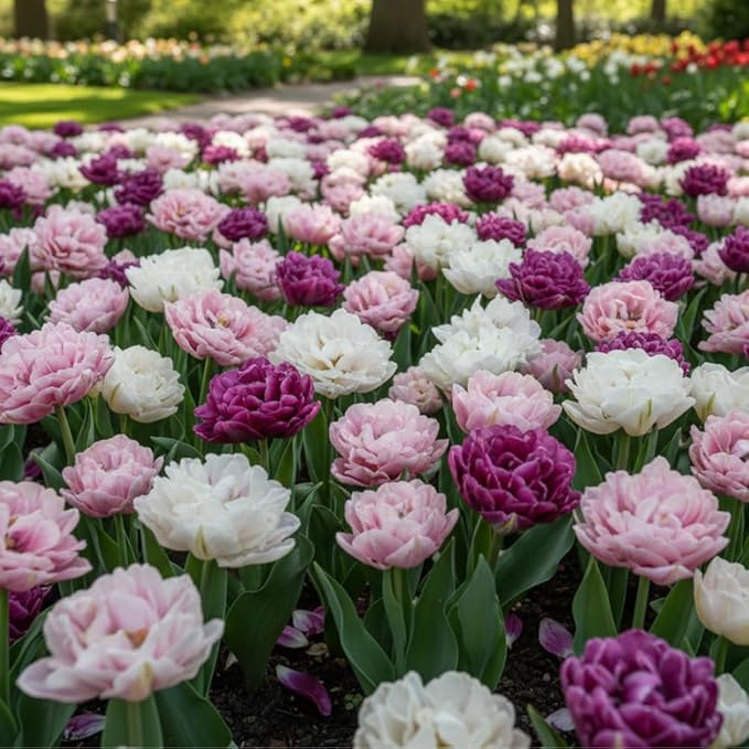 15 Mix Double Tulip Bulbs for Fall Planting, Tulip Spring Flower Bulbs Perennial Outdoor, Colorful Blooms Groundcover Bulb