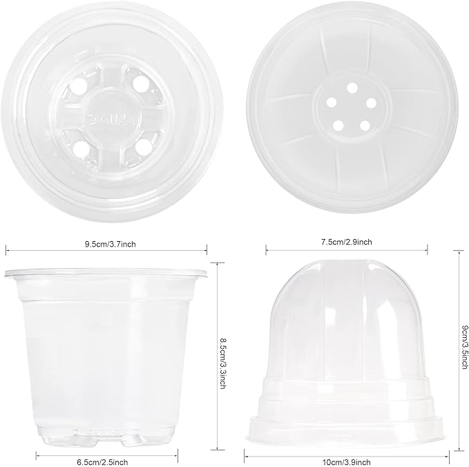 MIXC Clear Plant Nursery Pots with Humidity Dome 4" Soft Transparent Plastic Gardening Pot Planting Containers Cups Planter Small Starter Seed Starting Trays for Seedling with 10pcs Plant Labels