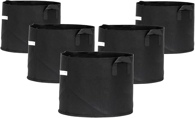 FCMP Outdoor 10-Gallon Modern Lightweight Non-Woven Insulating Fabric Breathable Grow Bags for Indoor or Outdoor Gardening, Black (5 Pack)