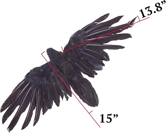 Etistta 2-Pack Realistic Crows Lifesize Extra Large Handmade Black Feathered Crow for Halloween Decorations Birds, XL (15 inch+15 inch)