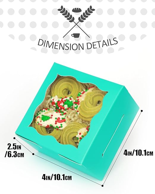 qiqee Mint Blue Bakery Box with Window 4x4x2.5 inch 30Packs Macaron Boxes Small Donut Pastry Boxes for Party Mini Cookie Boxes