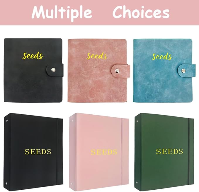 Seed Storage Organizer Binder, Leather Seed Packet Organizer with 50 Clear Pockets(25 Pack Sheet Sleeves) and 50 Pack Seed Envelopes, Garden Seed Holder Book, Plant Seed Saver, Flower Seed Keeper