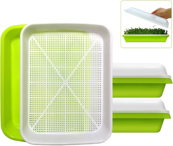 SUNPRO 2-Pack Seed Sprouter Tray BPA Free PP Soil-Free Big Capacity Healthy Wheatgrass Grower Sprouting Container Kit with Lid (2, Green)