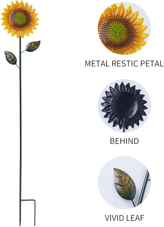 Metal Sunflower Garden Stakes Decor,2 Pack 39" Flower Garden Stake for Outdoor Home Garden Backyard Lawn Pathway Patio Sunflower Sticks Decor