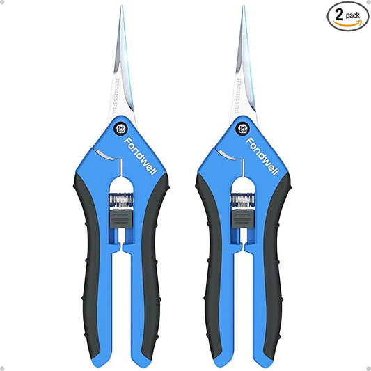 Fondwell 6.5" Garden Shears Trim Scissors: 2 Pack of Pruning Shears for Gardening - Ultra Sharp Garden Clippers with Straight Blades