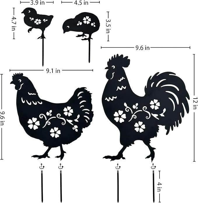 Chicken Metal Decorative Garden Stakes Chicken Gifts for Women/Men Chicken Lovers Gifts Silhouette Statues for Yard Art, Outside, Patio, Outdoor Decor, Garden Decorations, Lawn Ornaments