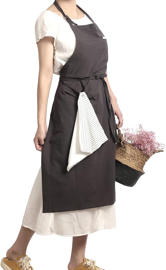 Soft Cotton Linen Apron - Retro Linen Art Apron, Adjustable Casual Apron with Towel, Great for Florist and Kitchen