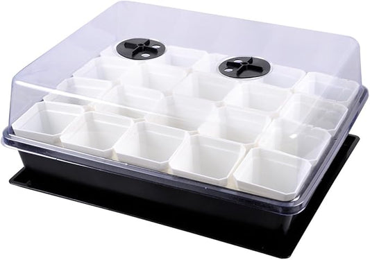 eZAKKA 37x30cm Seed Starter Tray Seedling Starter Kit Planting Propagation Trays Germination Kit Humidity Dome with 20 Pieces Square Seed Starter Pots (White Pots)