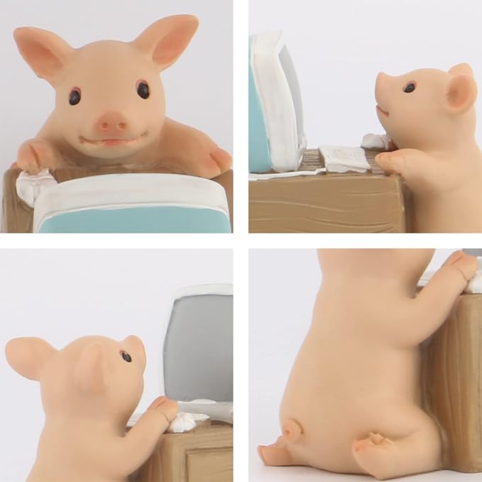 Pig Statue Mini Pig Figurine, Resin Home Decor, Lucky Animal Garden Statue for Micro Landscape (Pigs Playing with Computers)