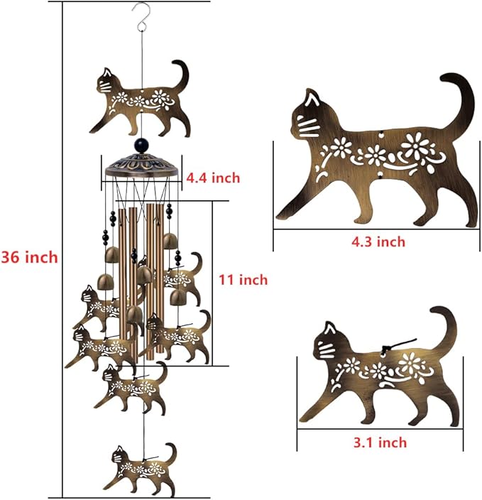 Outdoor Cats Wind Chimes Gifts for Mom - Bronze Memorial Wind Bells, Mobile Sympathy Wind Catcher, Romantic Cat Decor, 7 Cats Windchimes for Home, Balcony, Tree, Festival, Garden Hanging Decoration