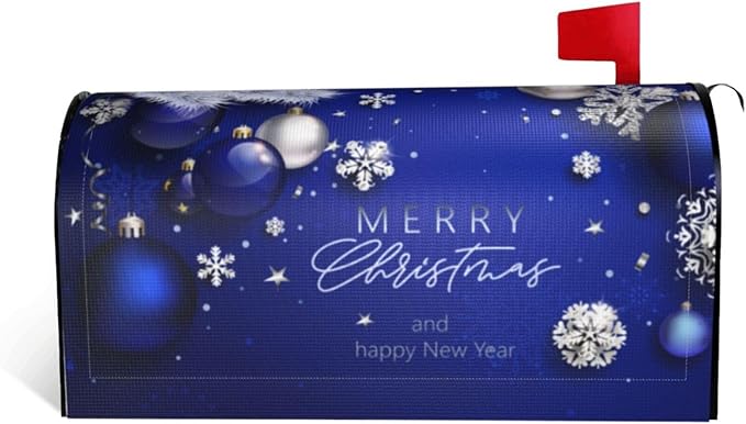 Christmas Mailbox Covers Blue Ball Fir Branch Snowflake Magnetic Letter Post Box Cover Standard Size 21 x 18 Inch Garden Yard Home Decorative
