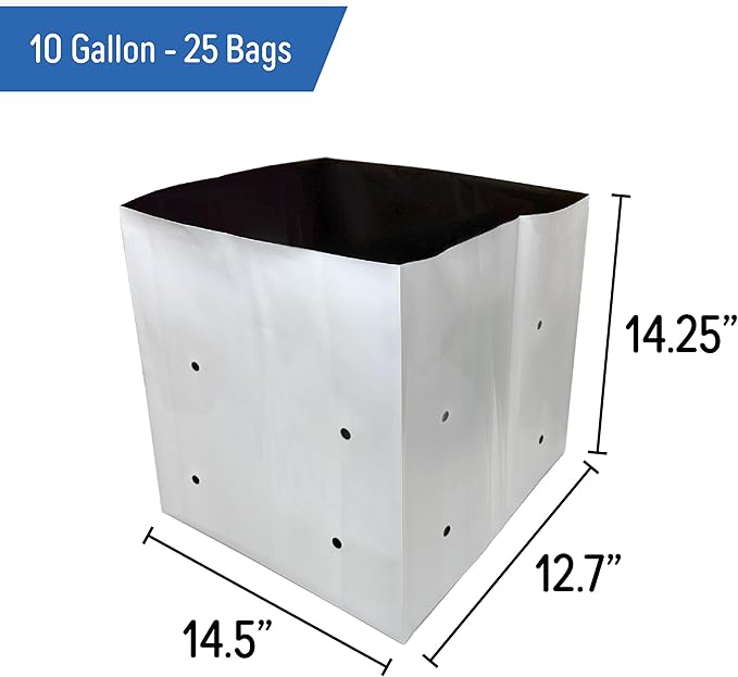A.A 10 Gallon Grow Bags Black and White Poly Nursery Bags for Plants, Tree Grow, Greenhouse (25 Pack)