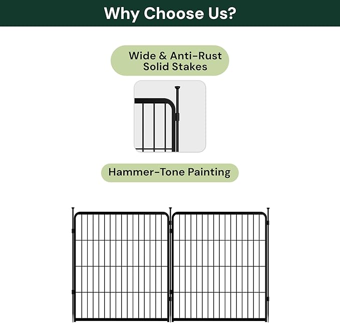 SunsGrove Garden Fence 32 in(H) x 4.5 ft(L) 2 Panels, Heavy Duty Metal Animal Barrier Fence for Dogs, Easy No-Dig Setup, Decorative Dog Fences, Black