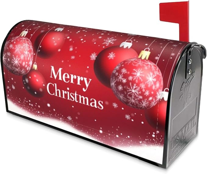 Festive Magnetic Mailbox Cover Xmas Christmas Ball Pattern Outdoor Mailbox Protector Holiday Seasonal Decorative Garden Yard Home Large Size 25.5 x 21 Inch