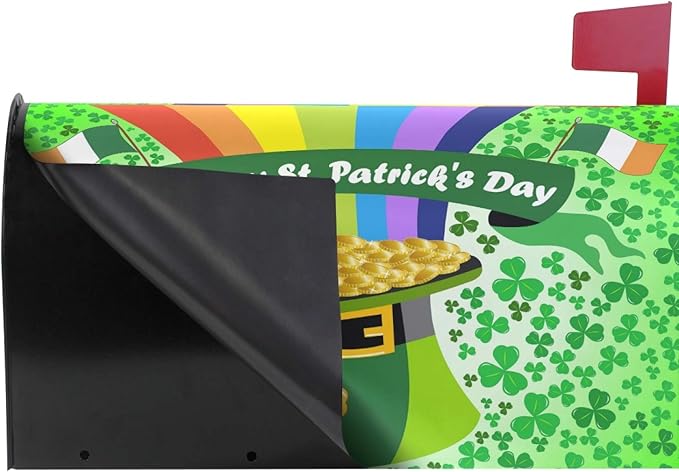 ALAZA Leprechaun Hat Rainbow Ireland Flags Saint Patrick Day Magnetic Mailbox Cover MailWraps Garden Yard Home Decor for Outside Standard Size-18"x 20.8"