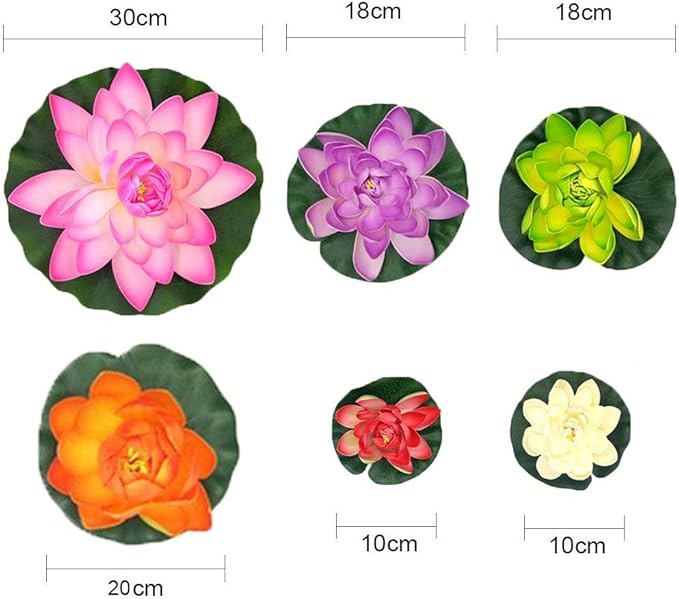Superdream Water Floating Foam Large Lotus Flower for Pond Decor, Set of 6