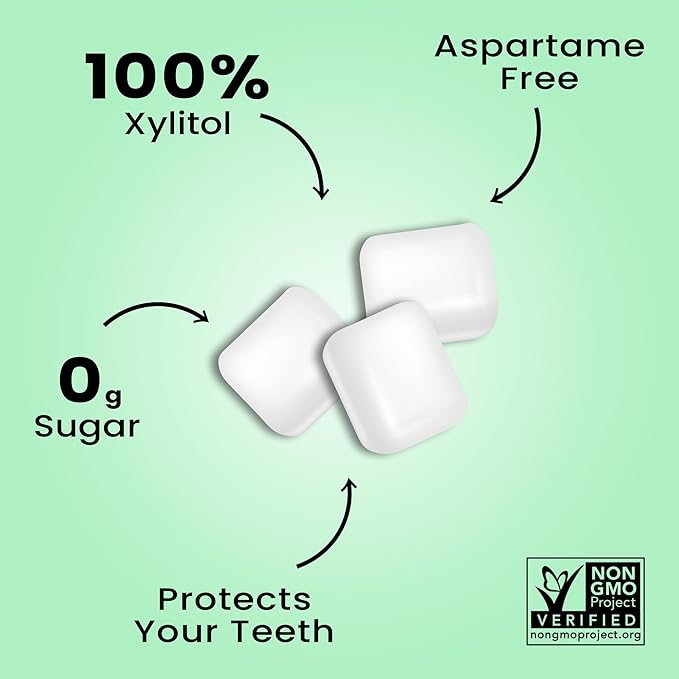 Dialed Xylitol Gum (500 Pieces) | 100% Xylitol | Healthy Dental Gum to Protect Teeth | Aspartame Free | Sugar Free, Gluten-Free, Vegan | Natural Spearmint Flavor