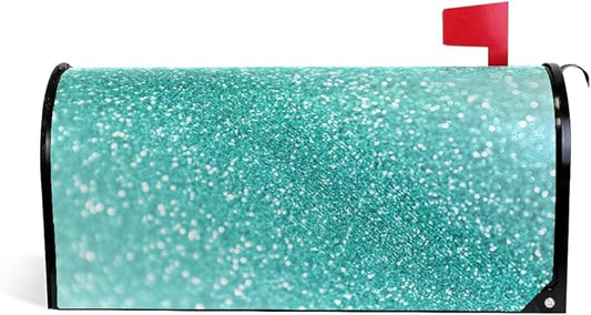 ALAZA Turquoise Glitter Magnetic Mailbox Cover Standard Size for Garden Yard Outdoor Decorations-18 x 20.8"