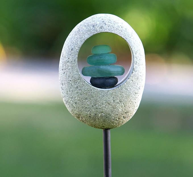 Natural Moon Stone Garden Stake (Glass Cairns)