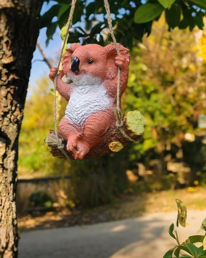 Swinging Koala Figurines Resin Garden Statues for Patio Balcony Backyard Lawn Ornaments Orange A