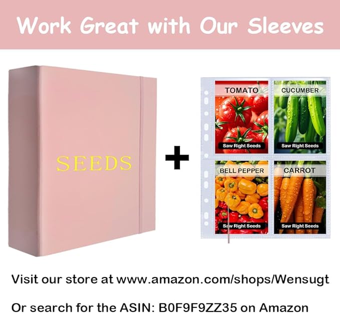 Extra Large Seed Storage Organizer Binder with 200 Clear Pockets(50 Pack Sheet Sleeves), 3 Ring Seed Packet Organizer, D-Ring Garden Seed Holder Book for Seed Envelopes Card, Plant Saver Flower Keeper