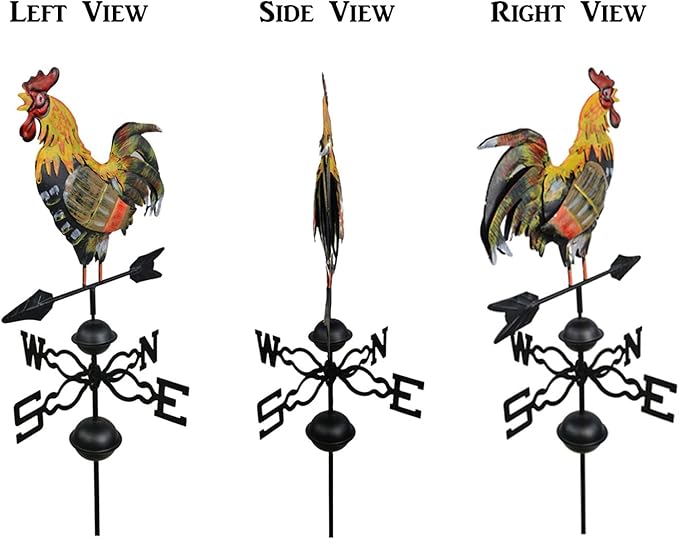 HGC 48 in. Metal Weather Vane for Garden Decor Farmhouse Decorative with Rooster Ornament Wind Vane Weathervanes