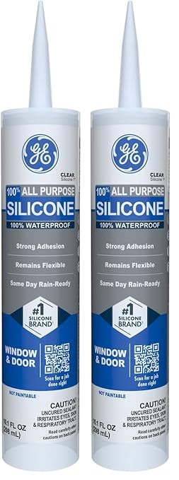 GE Silicone Caulk, 100% Waterproof, Clear | Pack of 2 | 10 oz Cartridge | Stronger Adhesion | Freeze & Sun Proof