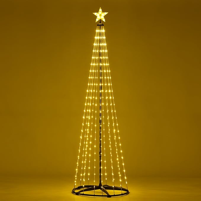 SUNNYPARK Christmas Outdoor Lighted Trees 7FT Prelit Christmas Cone Tree with 310 LEDs 8 Lighting Modes and Timer for Indoor Outdoor Xmas Porch Lawn
