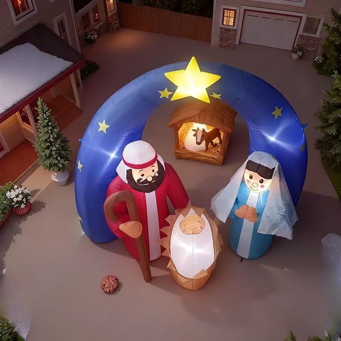 8 FT Christmas Inflatables Santa Claus in Sleigh with Two Reindeer Outdoor Decorations Blow Up Yard Santa Claus with Built-in LEDs (Nativity Scene – Yard Decoration)