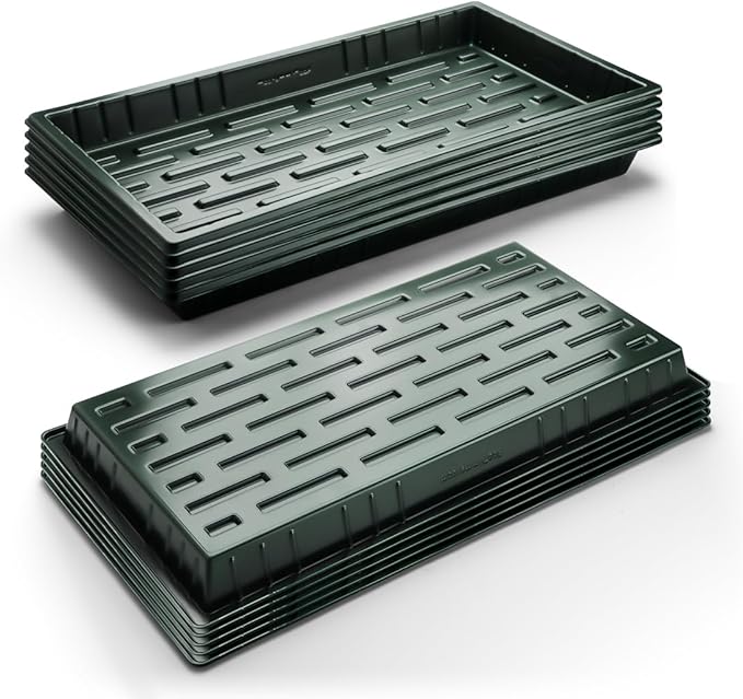 10 Pack Shallow 1020 Trays No Holes - Reusable 1.6" Deep Nursery Flats for 72/128 Cell Plug Tray, Heavy Duty Seed Starter Trays for Microgreens, Hydroponics & Seed Germination (Dark Green)