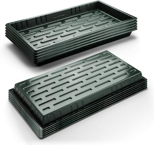 10 Pack Shallow 1020 Trays No Holes - Reusable 1.6" Deep Nursery Flats for 72/128 Cell Plug Tray, Heavy Duty Seed Starter Trays for Microgreens, Hydroponics & Seed Germination (Dark Green)