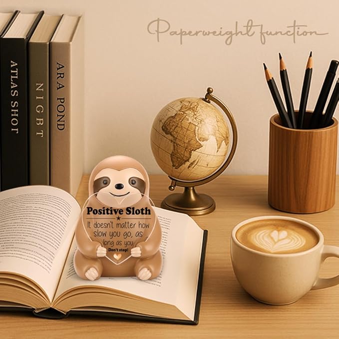 Sloth Figurine Gift, Positive Sloth Resin Statue with Heart Acrylic Plaque, Encouragement Desk Figurine for Women Men, Ideal Graduation Birthday Christmas Decor YSS4